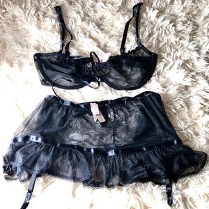 Victoria’s Secret Black Mesh Ruffle Lingerie Set